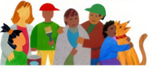 Animated pictures of volunteers.